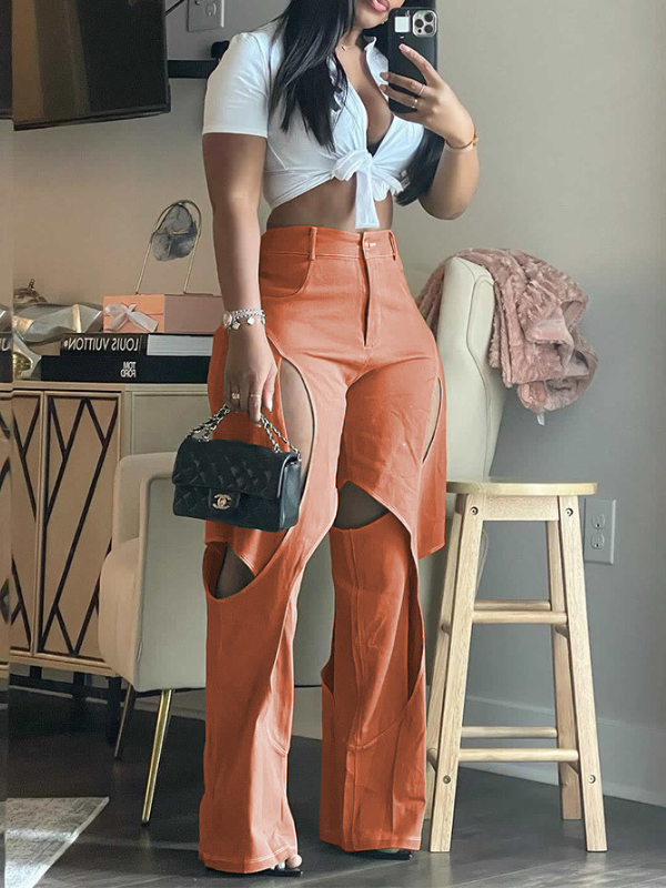Solid Cutout Pants