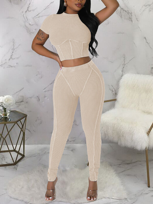 Morchique Ribbed Crop Top & Pants Set