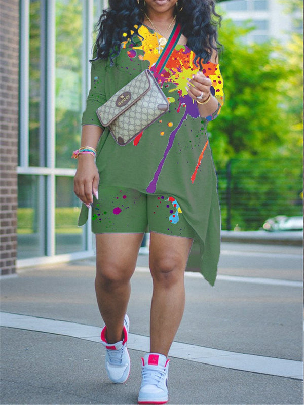 Morchique  Asymmetric Top & Biker Shorts Set