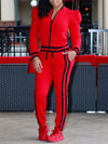 Puff-Sleeve Jacket & Side-Stripe Pants Set