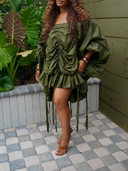 Solid Off-Shoulder Ruched Dress