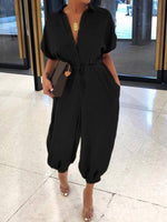 Button-Front Tied Jumpsuit