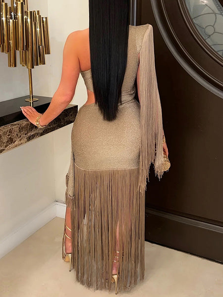 One Shoulder Fringe Dress