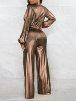 Metallic V-Neck Jumpsuit