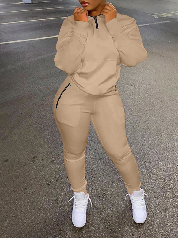 Morchique Solid Zip Sweatshirt & Pants Set