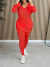 Ribbed V-Neck Top & Pants Set