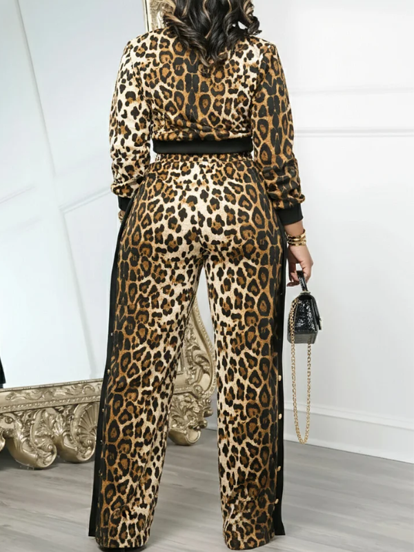 Leopard Print Crop Sweatshirt & Pants Set