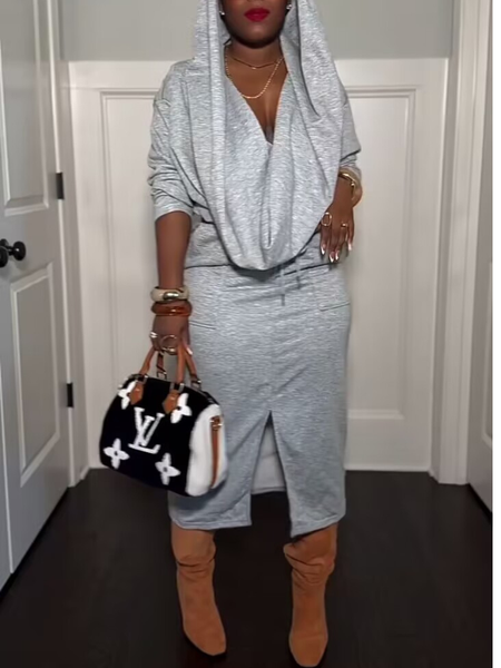 Solid Hoodie & Skirt Set
