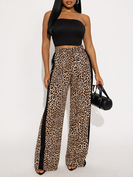 Side Stripe Leopard Pants