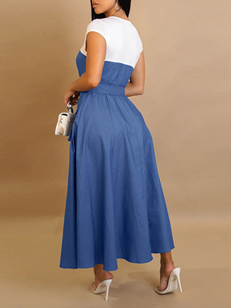 Denim Combo Belted Dress