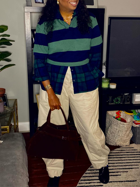 Plaid Combo Polo Top