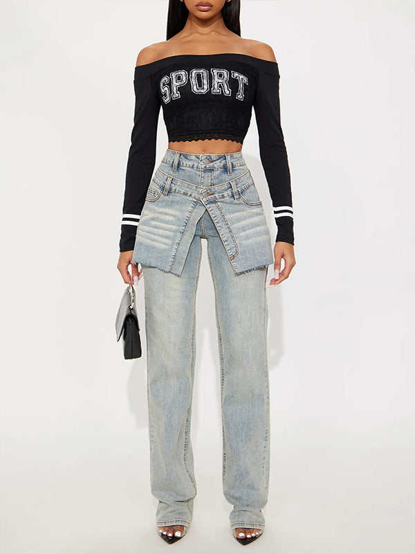 Double-Waist Straight Jeans