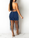 Denim Bra Top & Fringe Skirt Set