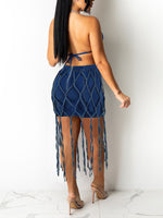 Denim Bra Top & Fringe Skirt Set