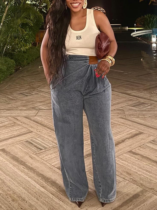 Ruched Straight Jeans