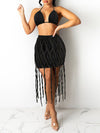 Denim Bra Top & Fringe Skirt Set