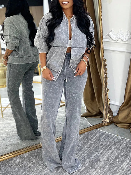 Zip-Front Jacket & Pants Set