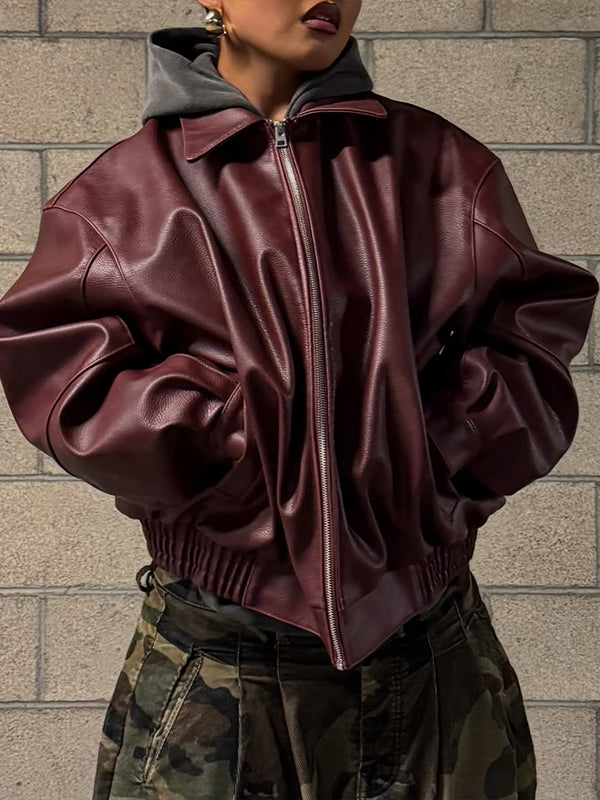 Faux-Leather Zip-Front Jacket