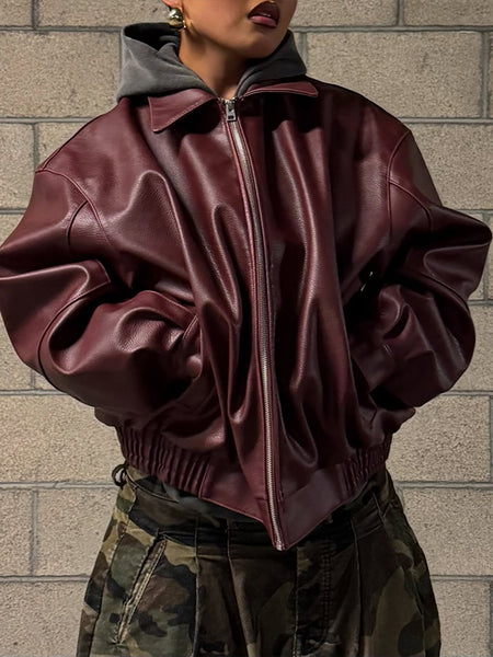 Faux-Leather Zip-Front Jacket