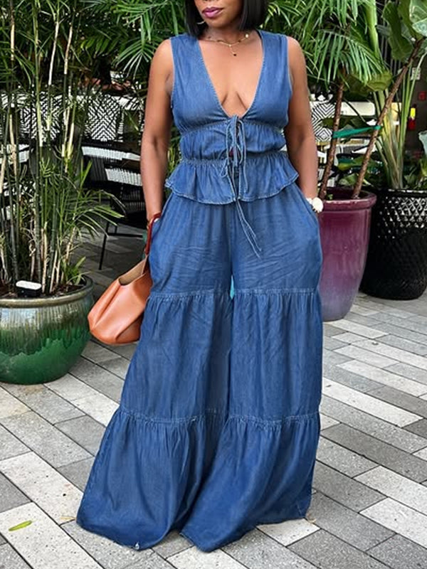 Tied Tank Top & Wide-Leg Pants Set