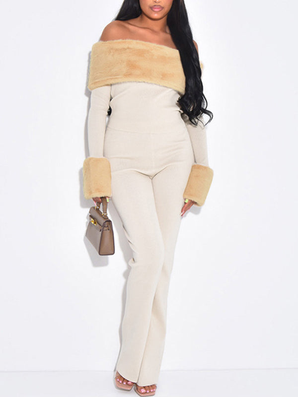 Faux-Fur Off-Shoulder Top & Pants Set