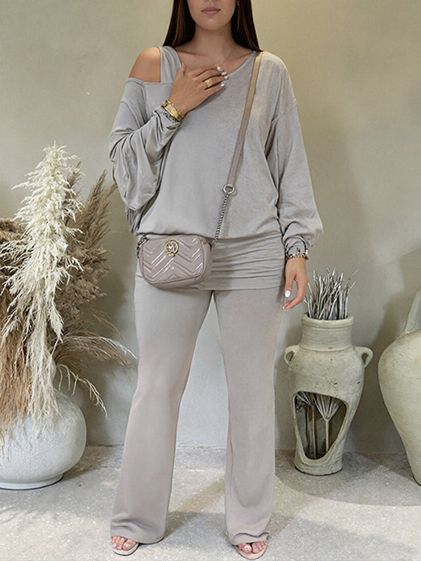 Solid Boat-Neck Top & Pants Set