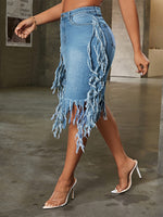 Fringe Combo Denim Skirt