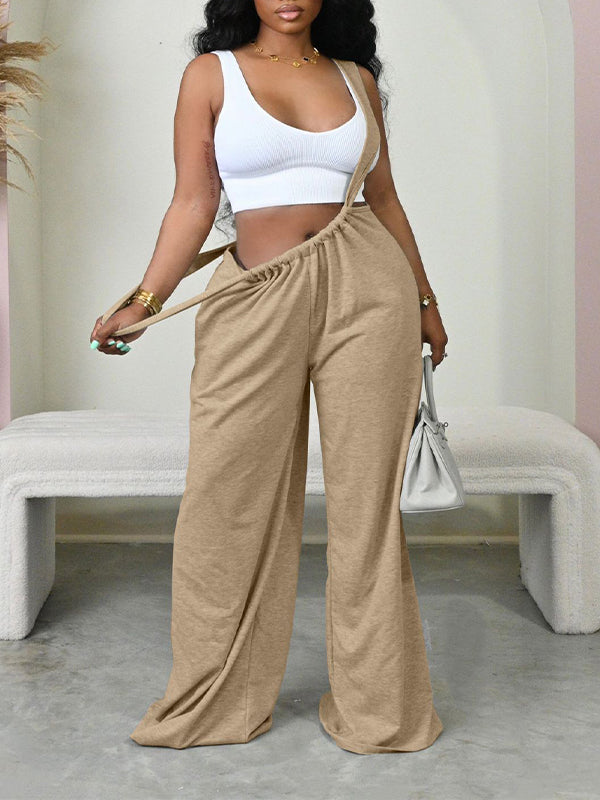 Solid Wide-Leg Overalls