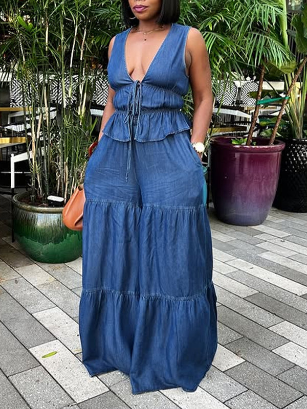 Tied Tank Top & Wide-Leg Pants Set