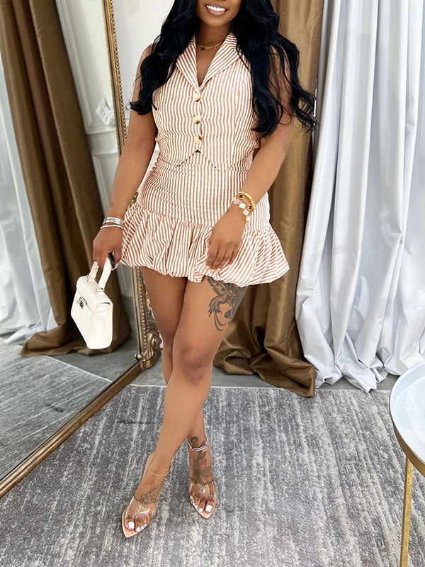 Morchique Stripe Vest & Bubble Skirt Set