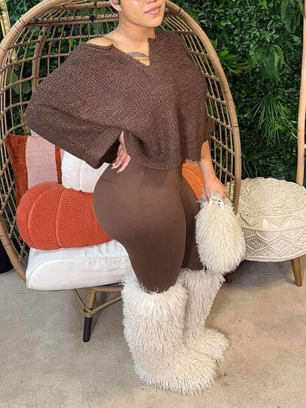 Knit V-Neck Top & Skinny Pants Set