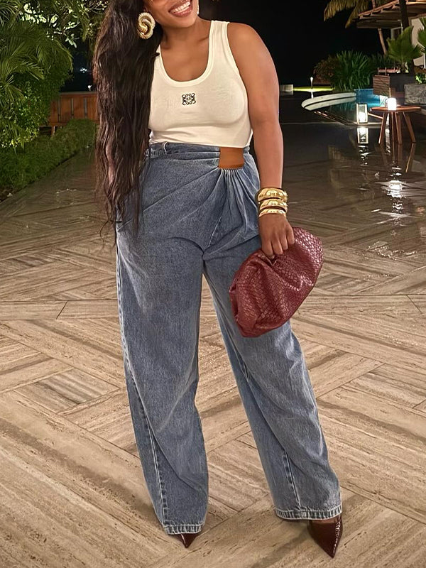 Ruched Straight Jeans