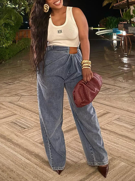 Ruched Straight Jeans