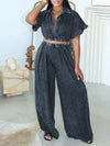 Washed V-Neck Top & Pants Set