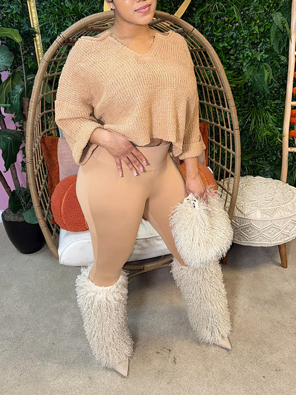 Knit V-Neck Top & Skinny Pants Set