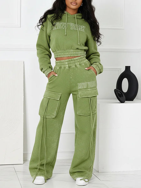 Letter Print Hoodie & Cargo Pants Set