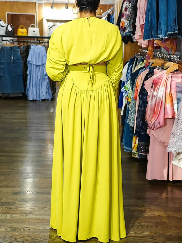 Ruched-Sleeve Top & Skirt Set