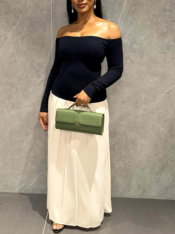 Off-Shoulder Pleated Dress