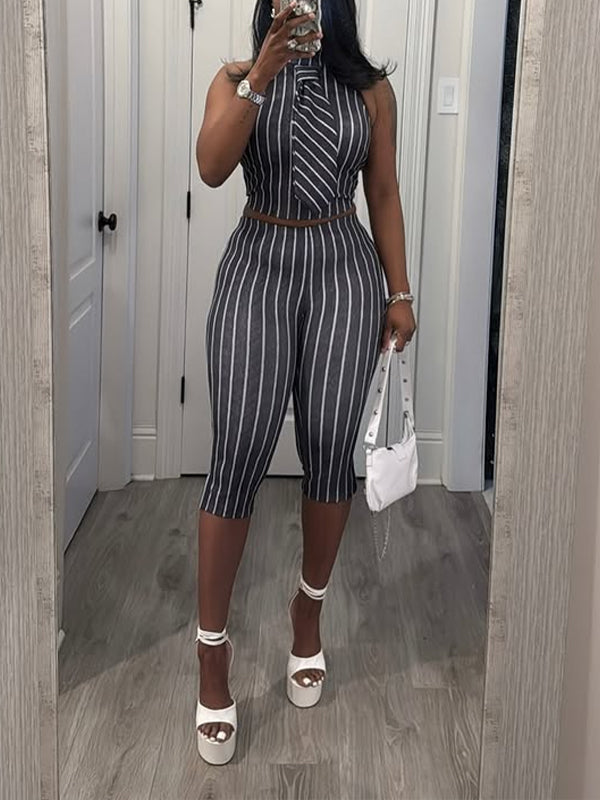 Stripe Halter Top & Carpris Set