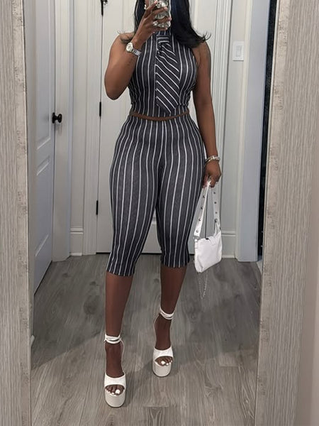 Stripe Halter Top & Carpris Set