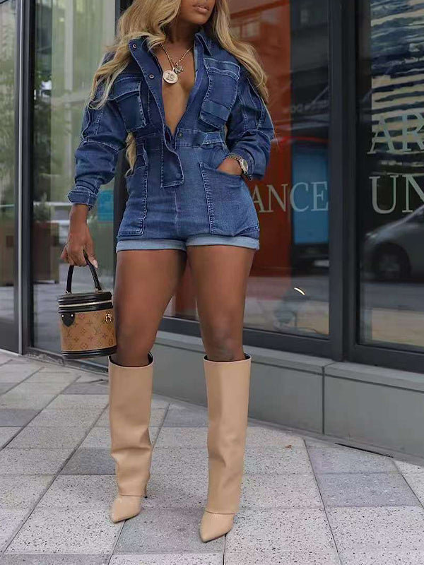 Denim Cargo Romper