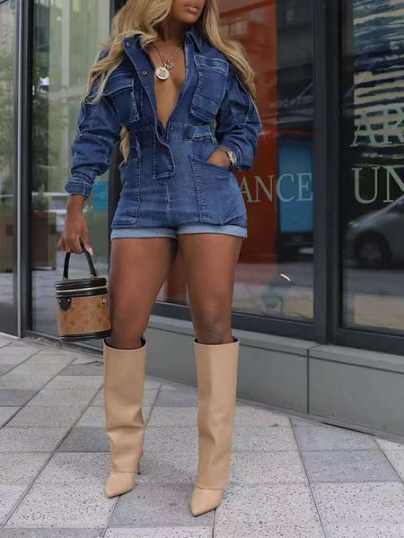 Denim Cargo Romper