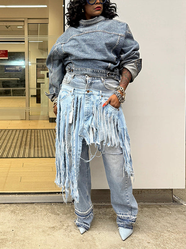 Double-Waist Fringe Jeans