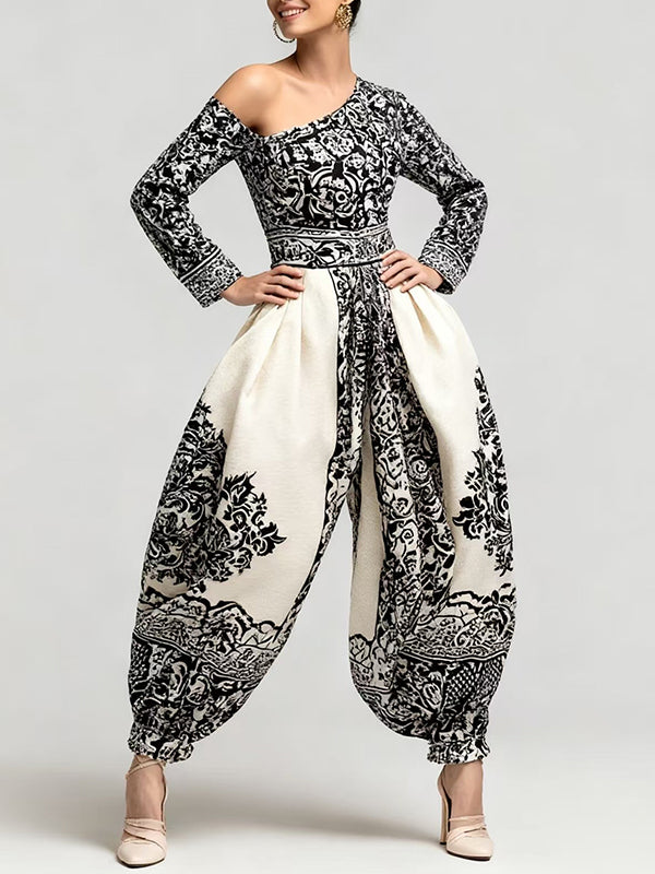 Printed One-Shoulder Jumpsuit