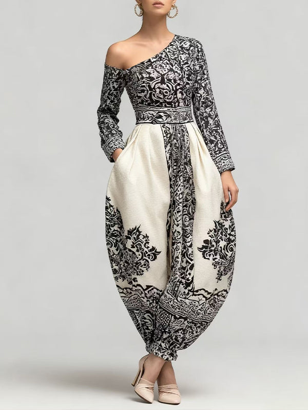 Printed One-Shoulder Jumpsuit