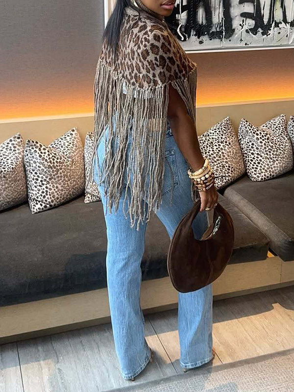 Leopard Fringe Poncho