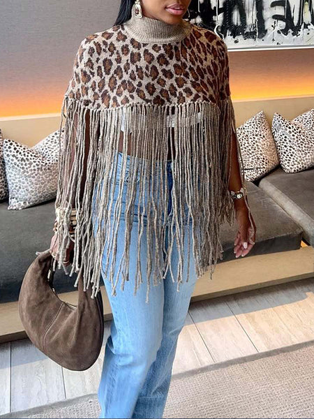 Leopard Fringe Poncho