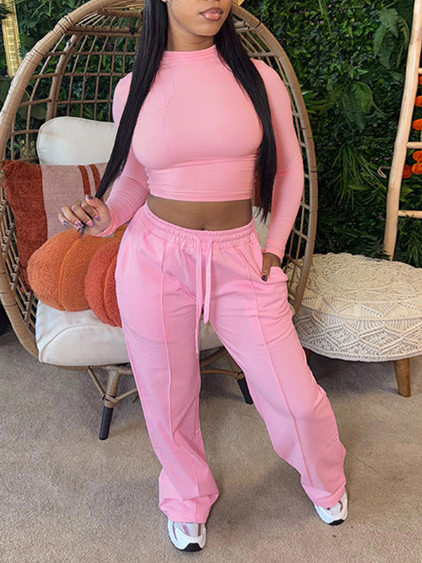 Solid Top & Drawstring Pants Set