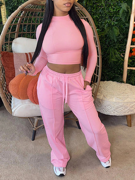 Solid Top & Drawstring Pants Set