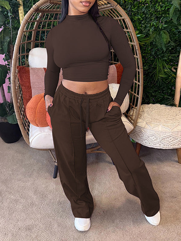 Solid Top & Drawstring Pants Set